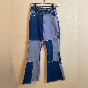 Denim Patchwork Flare Jeans